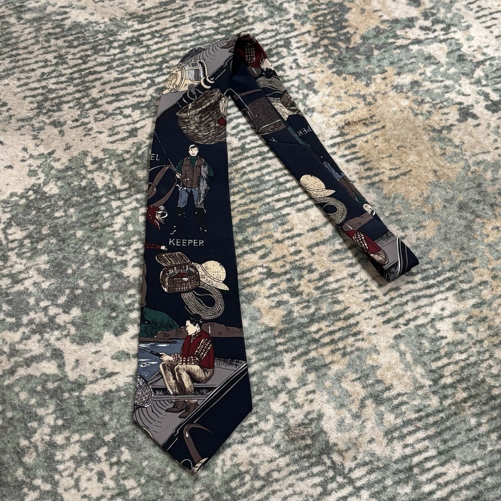 AMERICAN SPORTS Fly Fishing Fisherman Boat Waders Creel UNIQUE NECK TIE